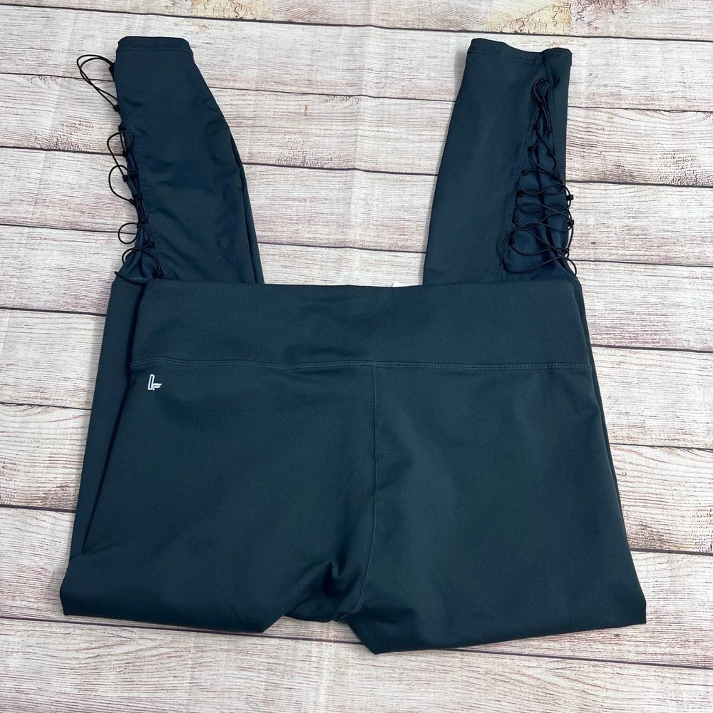 NWT Demi Lovato x Fabletics PowerHold‎ Lace Up Leggings Dark Teal Green Size Lg